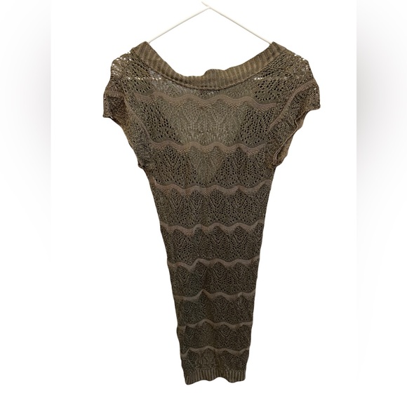 Wet Seal Vintage Loose Knit Crotchet Forest Green Short Sleeve Cardigan Small S - Picture 2 of 4